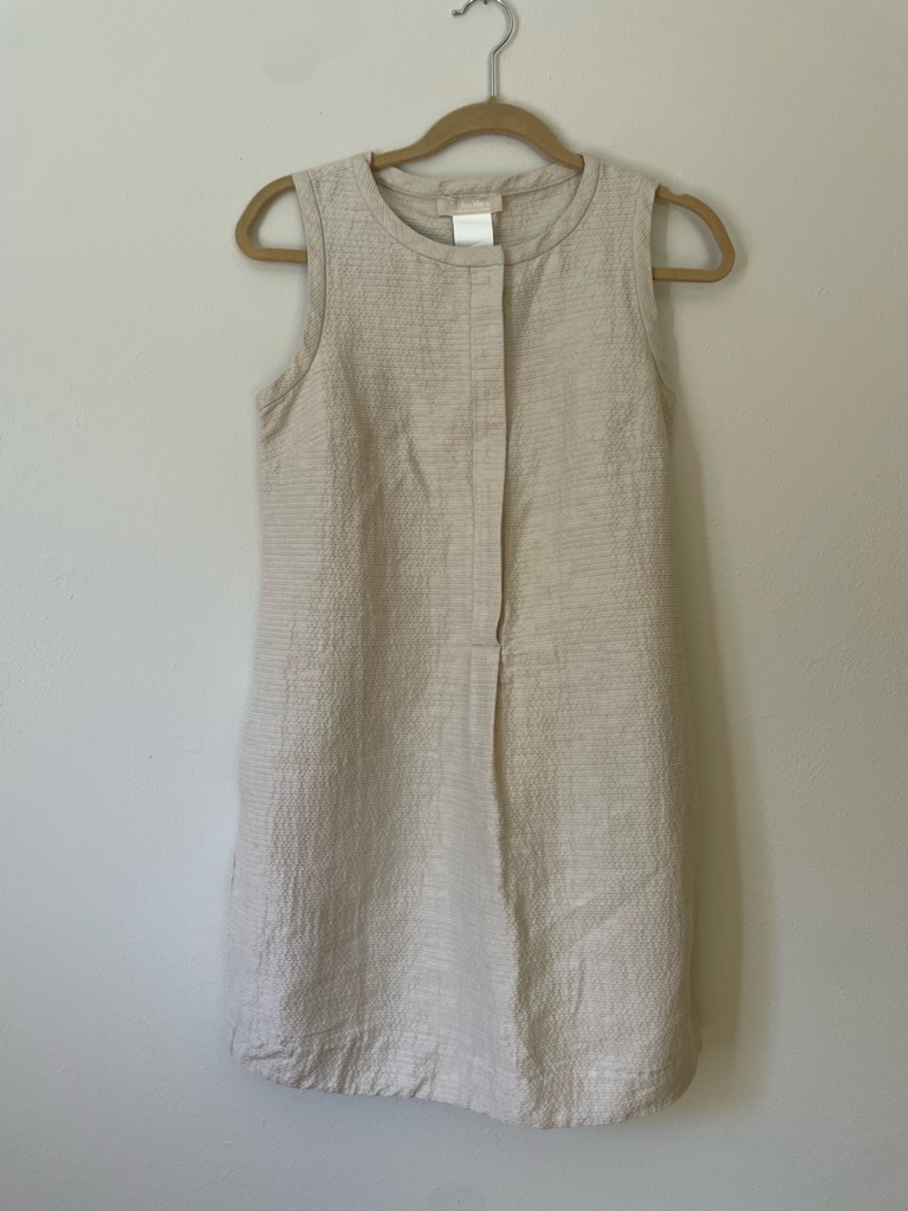MaxMara Sleeveless Textured Shift Dress in Light Beige